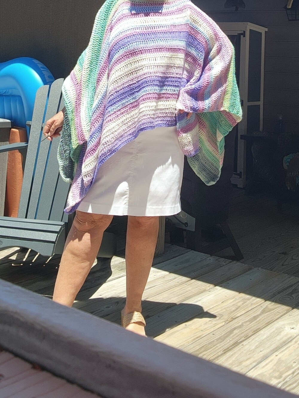 Pastel Striped Crochet Poncho - Mint, Lavender & White. Hand Made Crochet